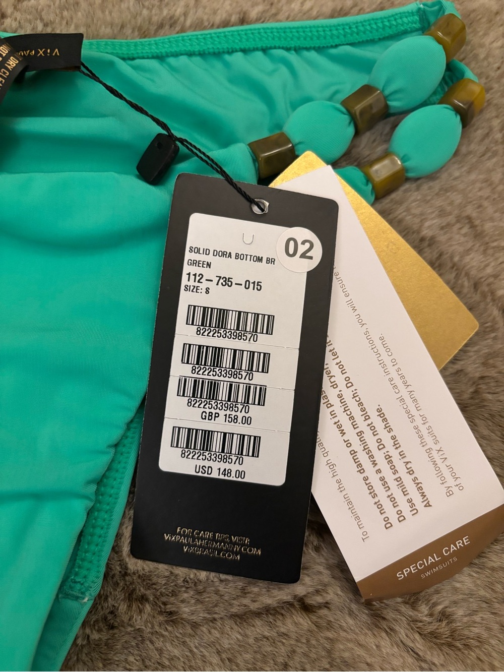 NWT ViX Paula Hermanny Solid Dora Green Beaded Bikini Bottom - Small - Picture 6 of 8